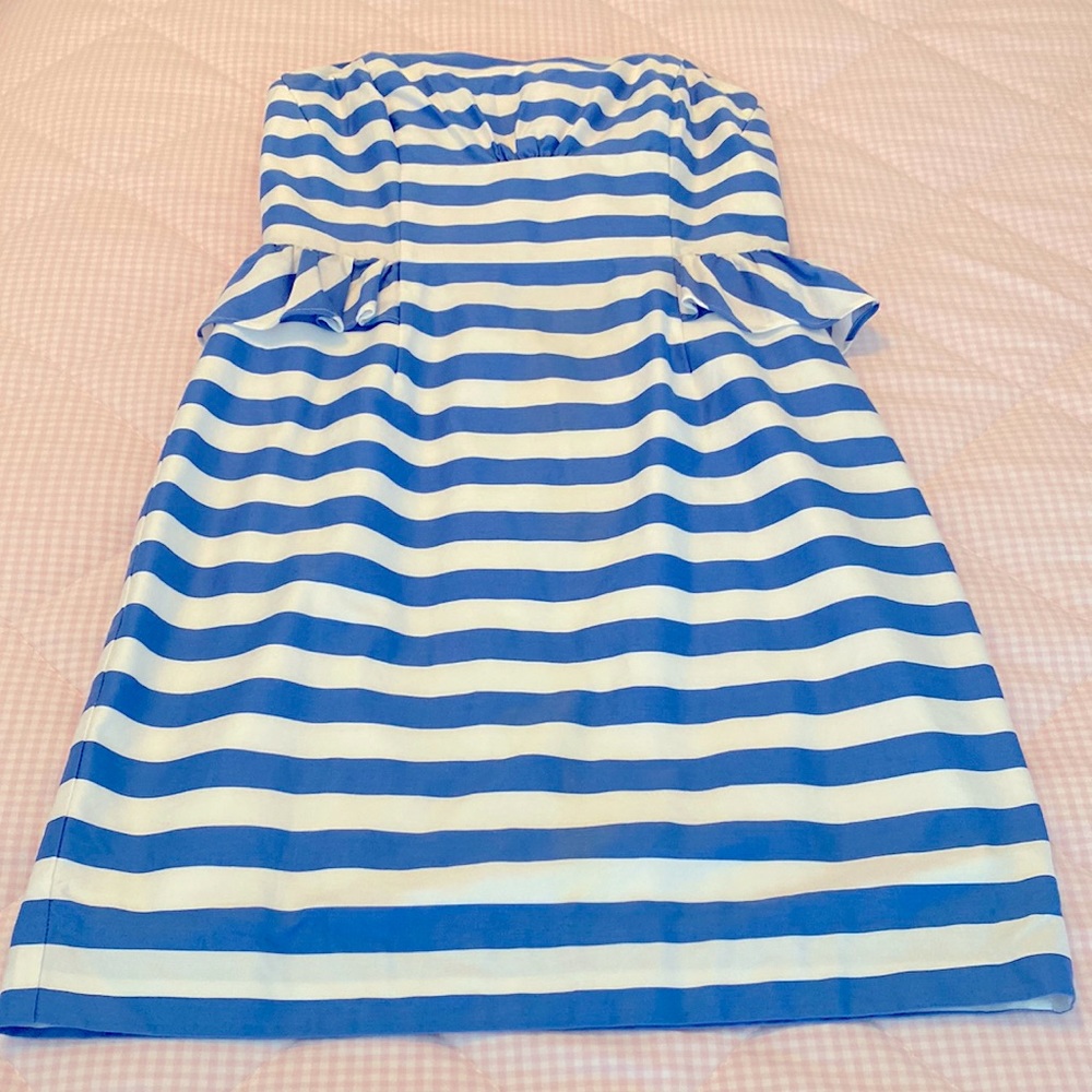 Lilly Pulitzer Maybell Blue & White Stripe Strapless Mini Peplum Dress size 4